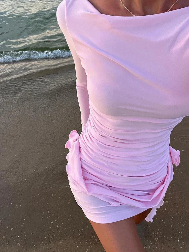 Floral Applique Wrap Mini Dress