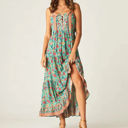 Boho Strap Dresses Gypsy Sleeveless Rayon Floral Print Maxi Dress