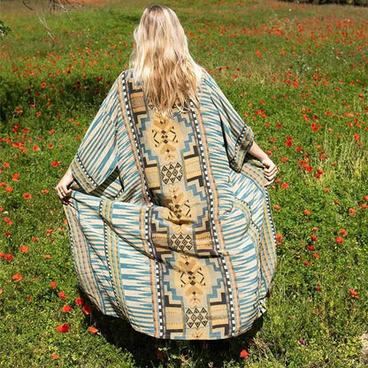 Cotton Ethnic Print Kimono Cardigan Boho Beach Cover up