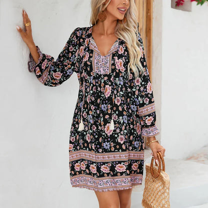Lantern Sleeve Floral Boho Dress