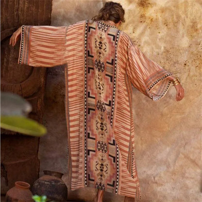 Orange Floral Cotton Kimono Beach Cover up Boho