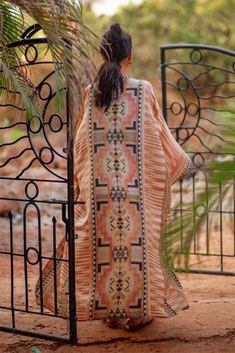 Orange Floral Cotton Kimono Beach Cover up Boho