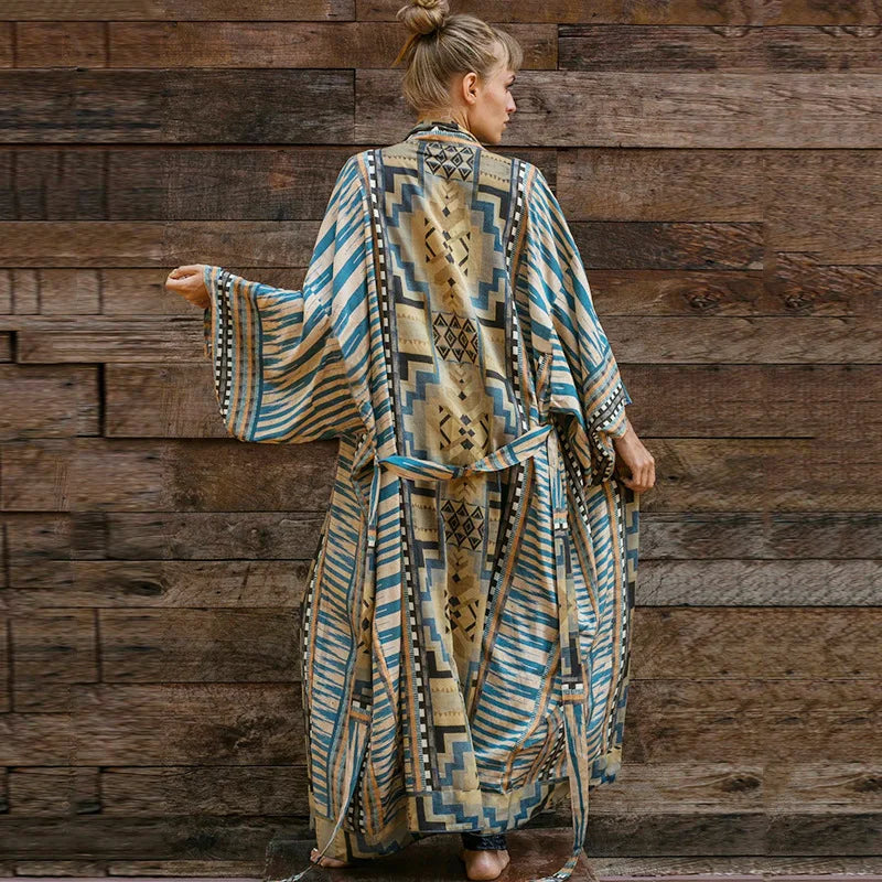 Boho Kimono Rayon Print Bikini Cover Up Loose Summer Dress