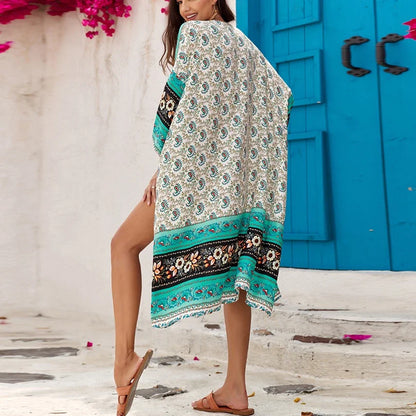 Casual Ethnic Floral Print Loose Cover-Up Dress