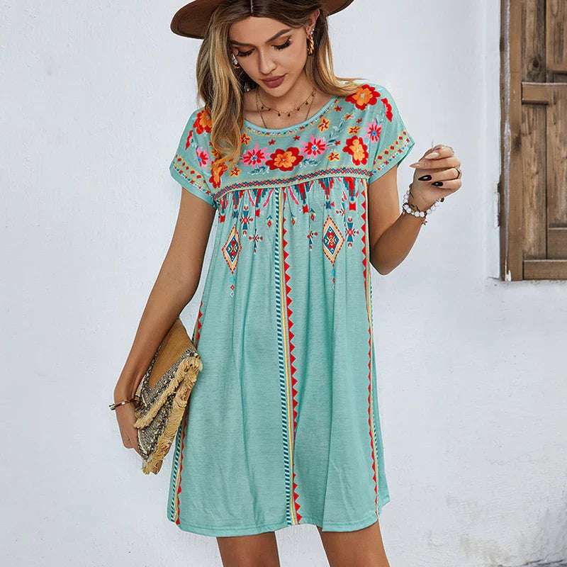 Casual O-neck Cotton Boho Dress