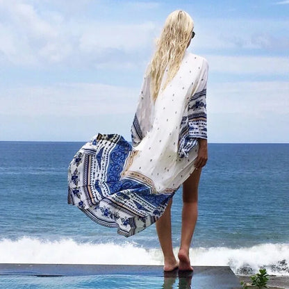 Chiffon Floral Print Long Sleeve Boho Cover up
