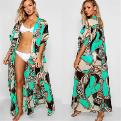 Chiffon Floral Print Long Sleeve Boho Cover up