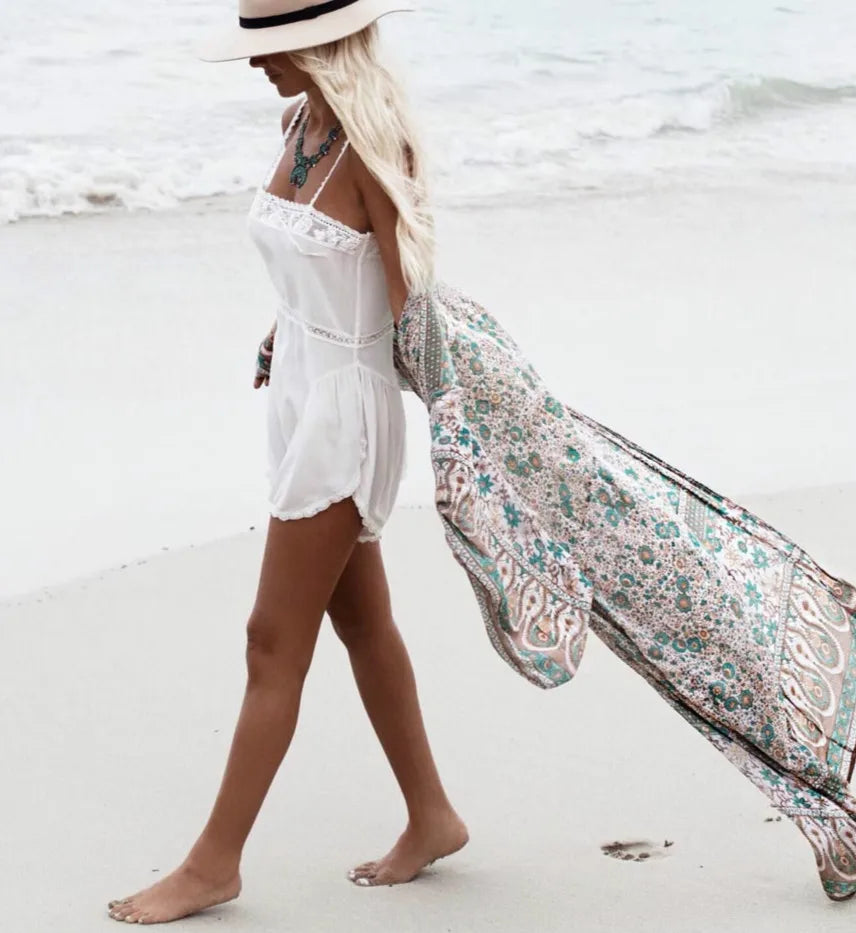 Chiffon Floral Print Long Sleeve Boho Cover up
