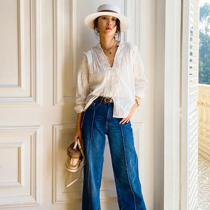 Gypsy Boho Floral Embroidered Lace Long Sleeve Blouse