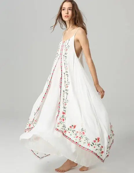 White Floral Embroidered Maxi Dress