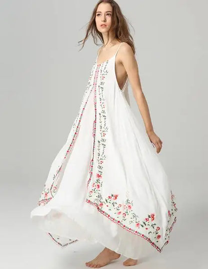 White Floral Embroidered Maxi Dress