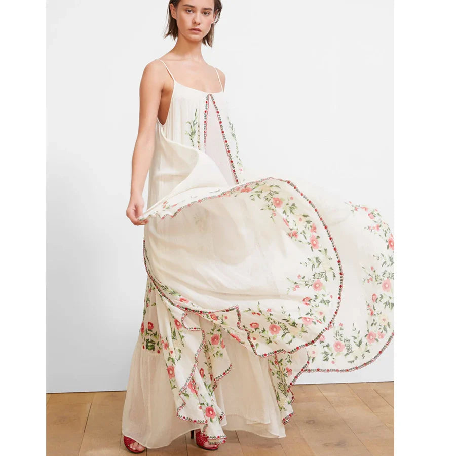 White Floral Embroidered Maxi Dress