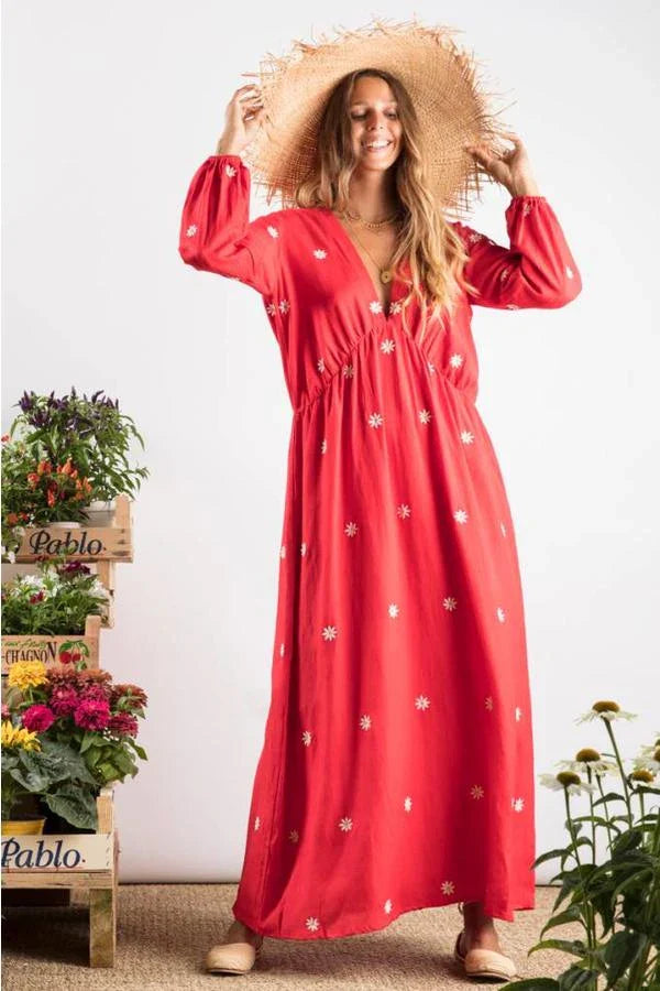Red Cotton Maxi Dress