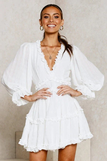 Sexy Backless V-neck Mini Boho Dress