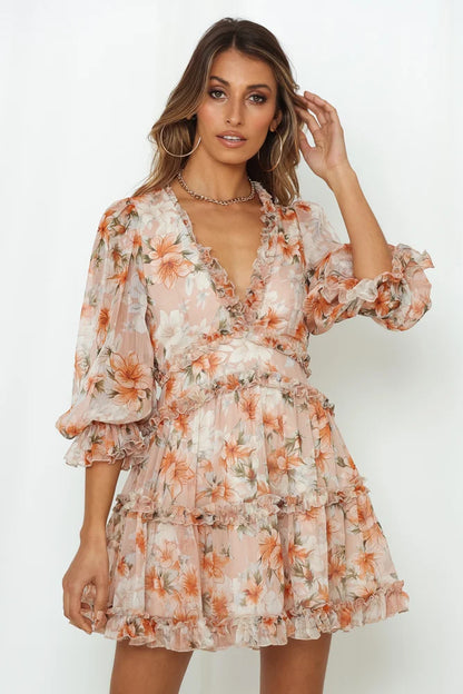 Sexy Backless V-neck Mini Boho Dress