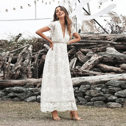 Vintage Deep V Short Sleeve Dress