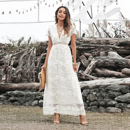 Vintage Deep V Short Sleeve Dress