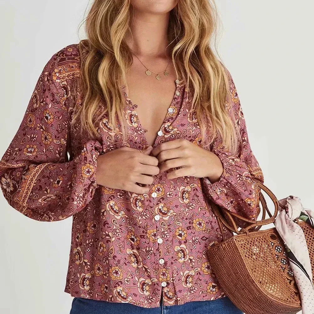 Vintage Floral Maxi Skirt Casual Beach Boho Rayon Elastic Waist Tie