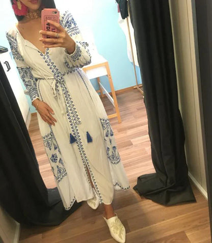 White Embroidered Cotton Maxi Dress