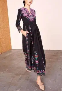 Boho Long Dress Ethnic Floral Embroidery Rayon V-neck Chic Dress