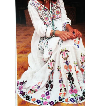 Cotton Floral Embroidered Maxi Dress