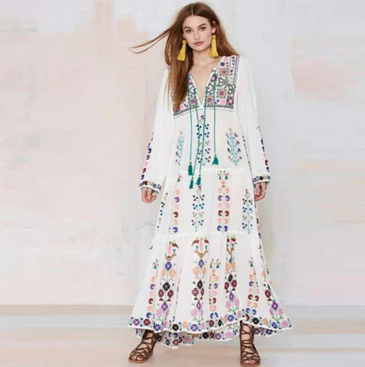 Cotton Floral Embroidered Maxi Dress