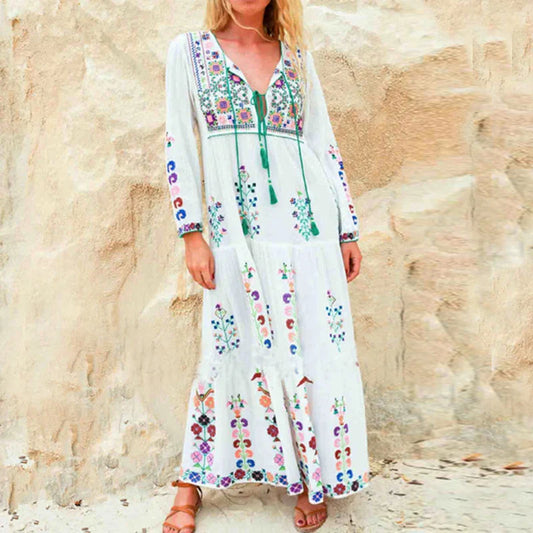 Cotton Floral Embroidered Maxi Dress
