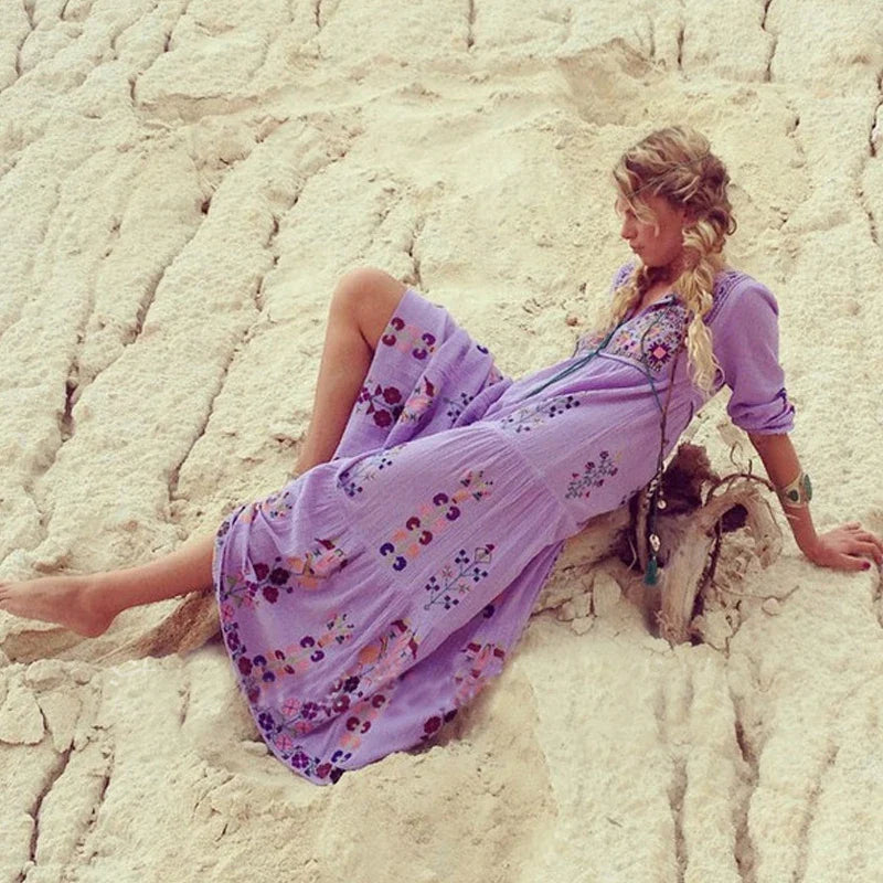 Cotton Floral Embroidered Maxi Dress