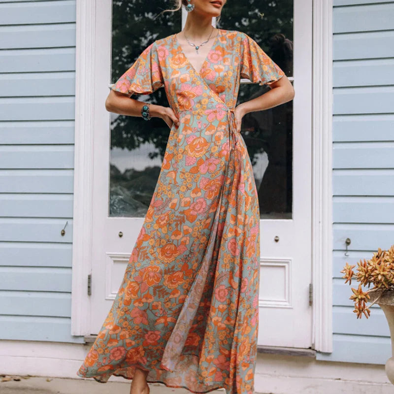 Cotton Orange Floral Boho Dress