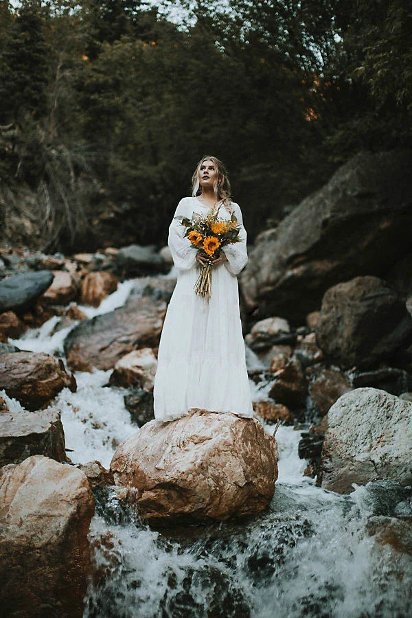 Long Sleeve Maxi Dress Red Floral Embroidery Tassel Boho Dress