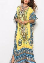 Maxi Kaftan Dress Rayon Ethnic Floral Print Beach Sundress