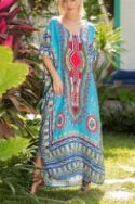 Maxi Kaftan Dress Rayon Ethnic Floral Print Beach Sundress