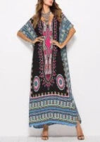 Maxi Kaftan Dress Rayon Ethnic Floral Print Beach Sundress