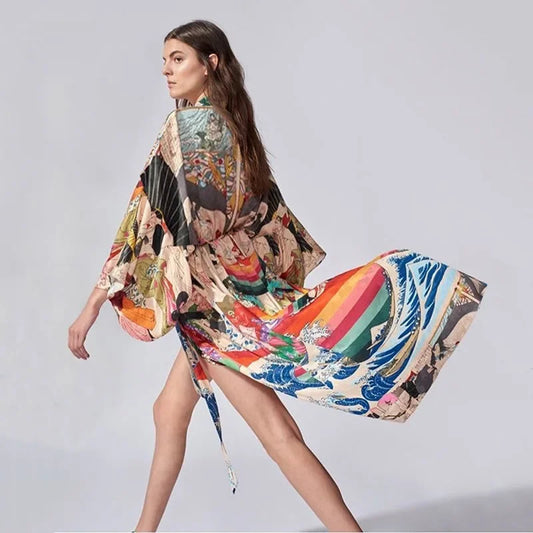 Summer Kimono Bikini Cover Up Boho Beach Chic Floral Print