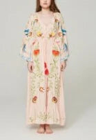 White Maxi Dress Cotton Floral Embroidery Sexy V-neck Beach Dress