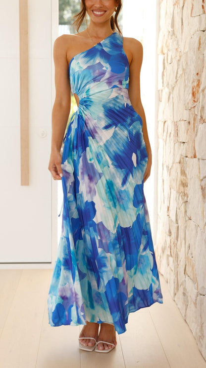 Madison | Floral Pleated One Shoulder Maxi Dress