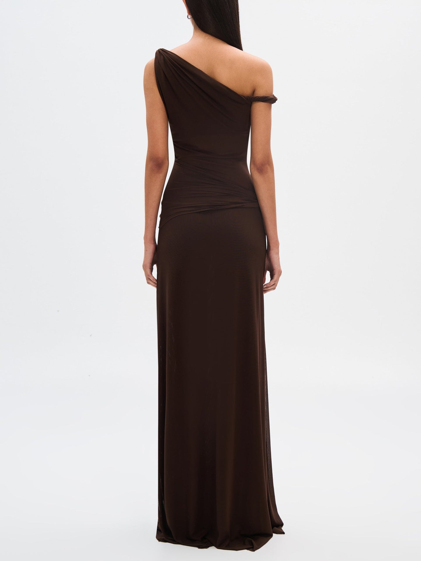 One Shoulder Knot Waist Draped Jersey Bodycon Maxi Dress