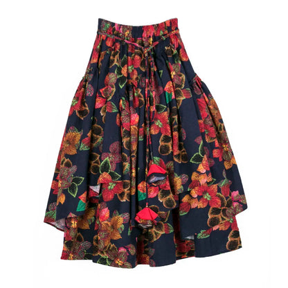 TIYIHAILEY Floral Print Maxi Skirt Elastic Waist Cotton Linen
