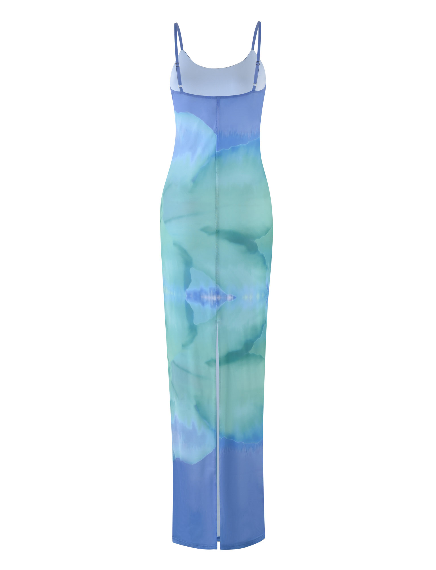 Abstract Watercolor Print Scoop Neck Spaghetti Strap Bodycon Maxi Dress