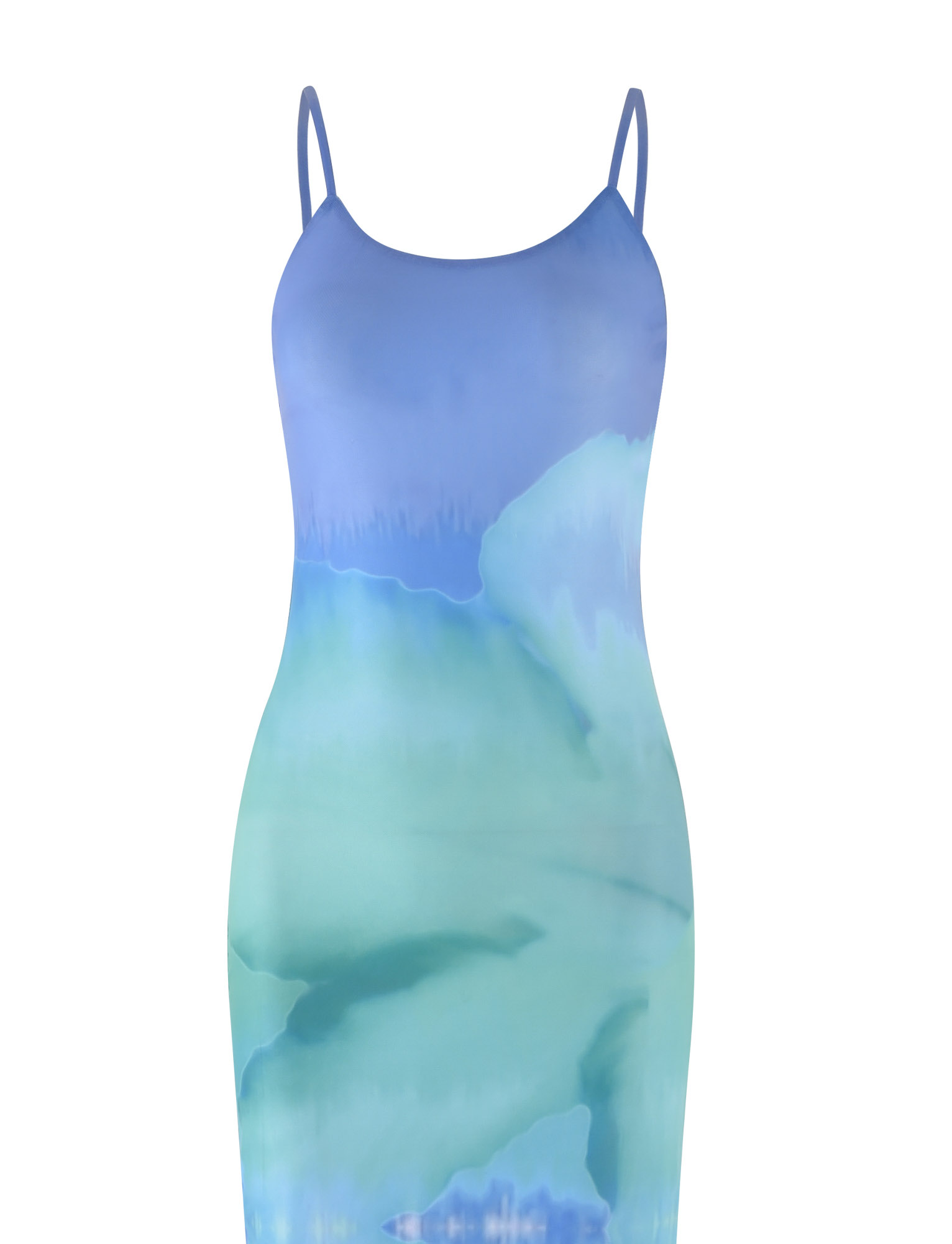Abstract Watercolor Print Scoop Neck Spaghetti Strap Bodycon Maxi Dress