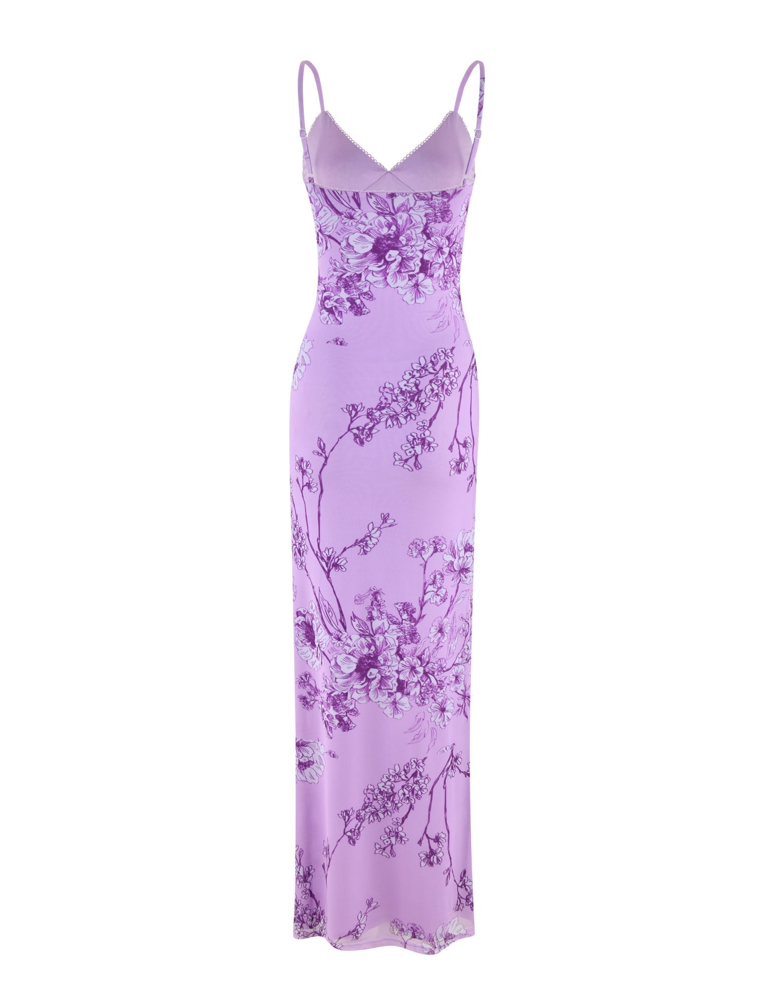 Floral Print Scalloped Trim Plunging V-Neck Spaghetti Strap Bodycon Maxi Dress