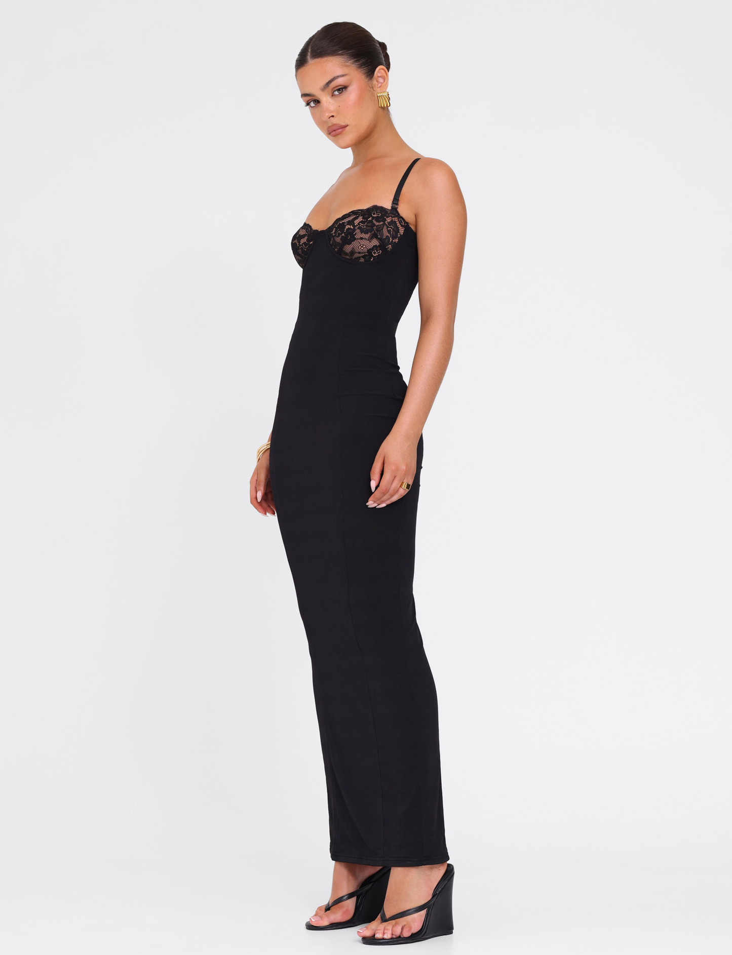 Sweetheart Lace Bust Spaghetti Strap Bodycon Maxi Dress