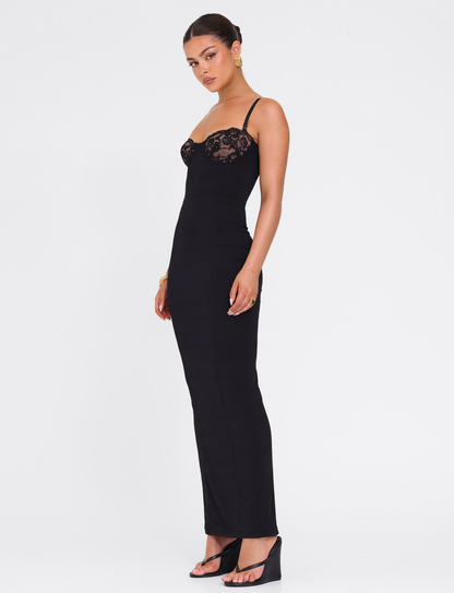 Sweetheart Lace Bust Spaghetti Strap Bodycon Maxi Dress