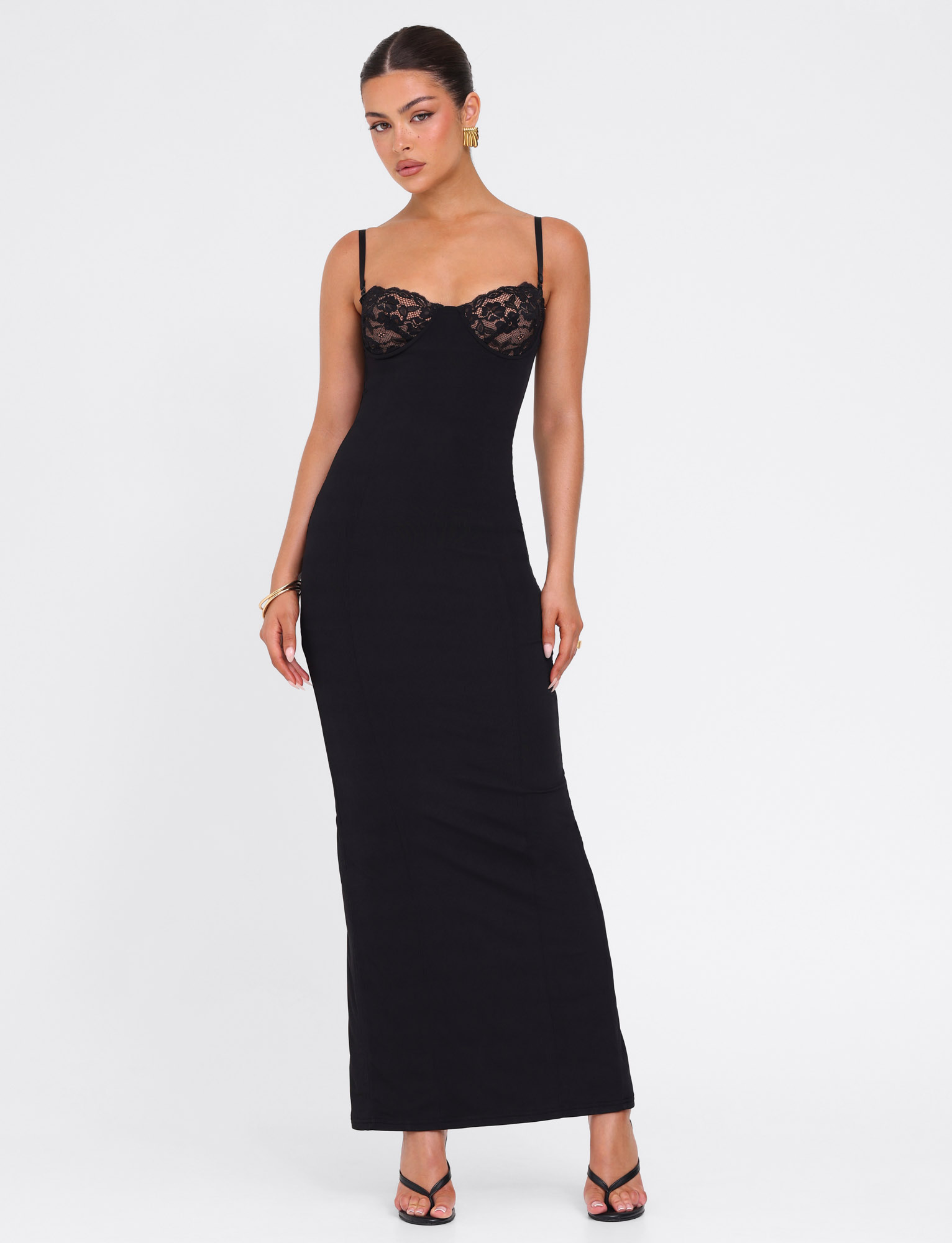 Sweetheart Lace Bust Spaghetti Strap Bodycon Maxi Dress