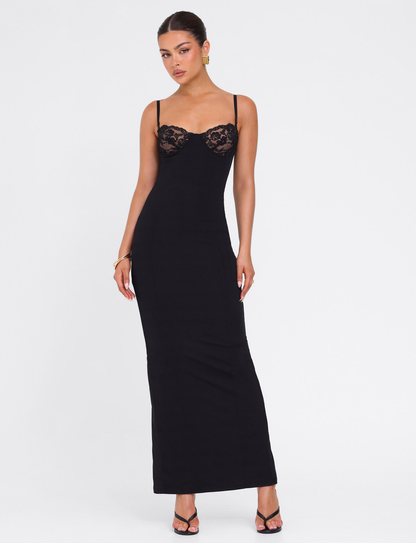Sweetheart Lace Bust Spaghetti Strap Bodycon Maxi Dress