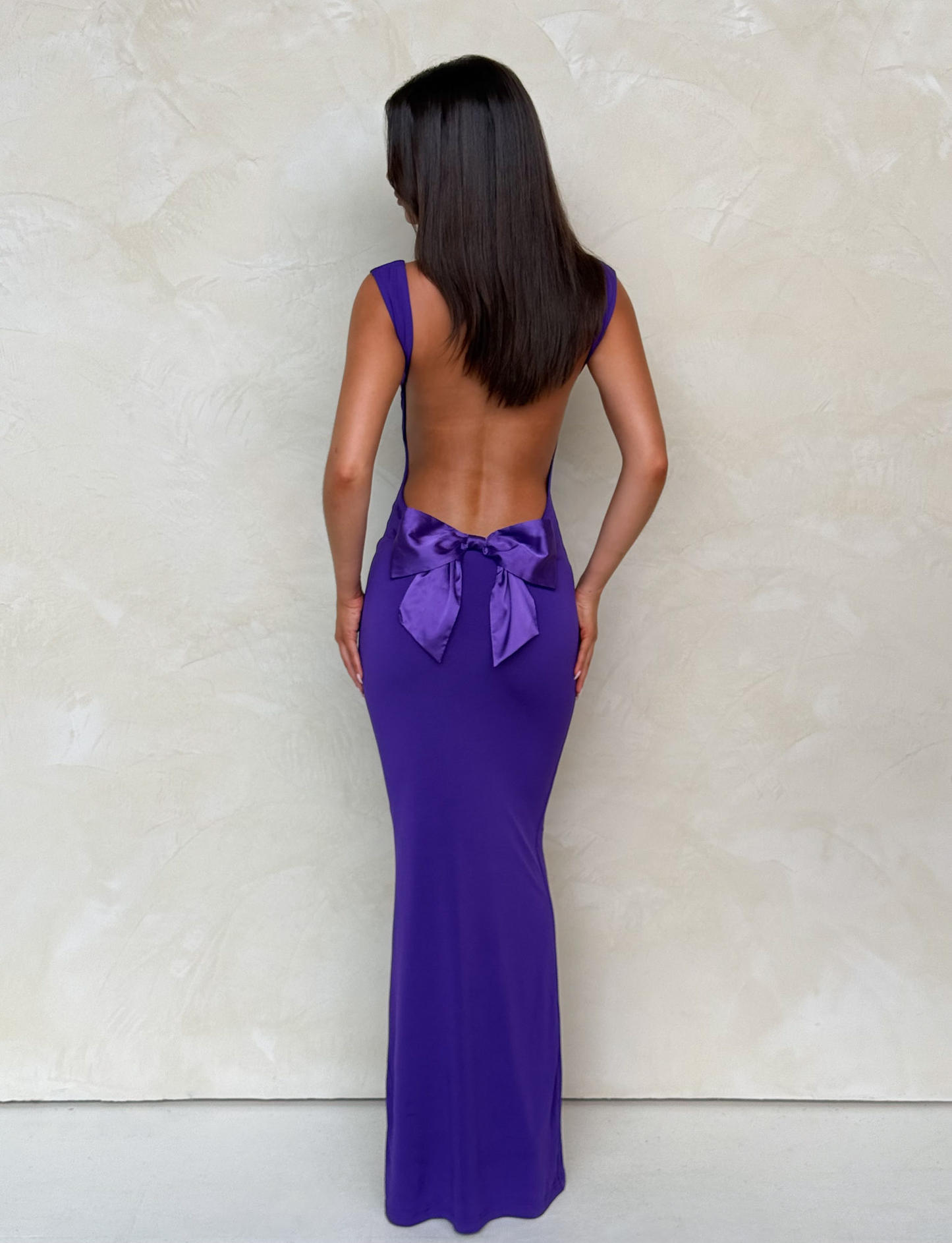 Open Back Oversized Bow Detail Column Maxi Dress