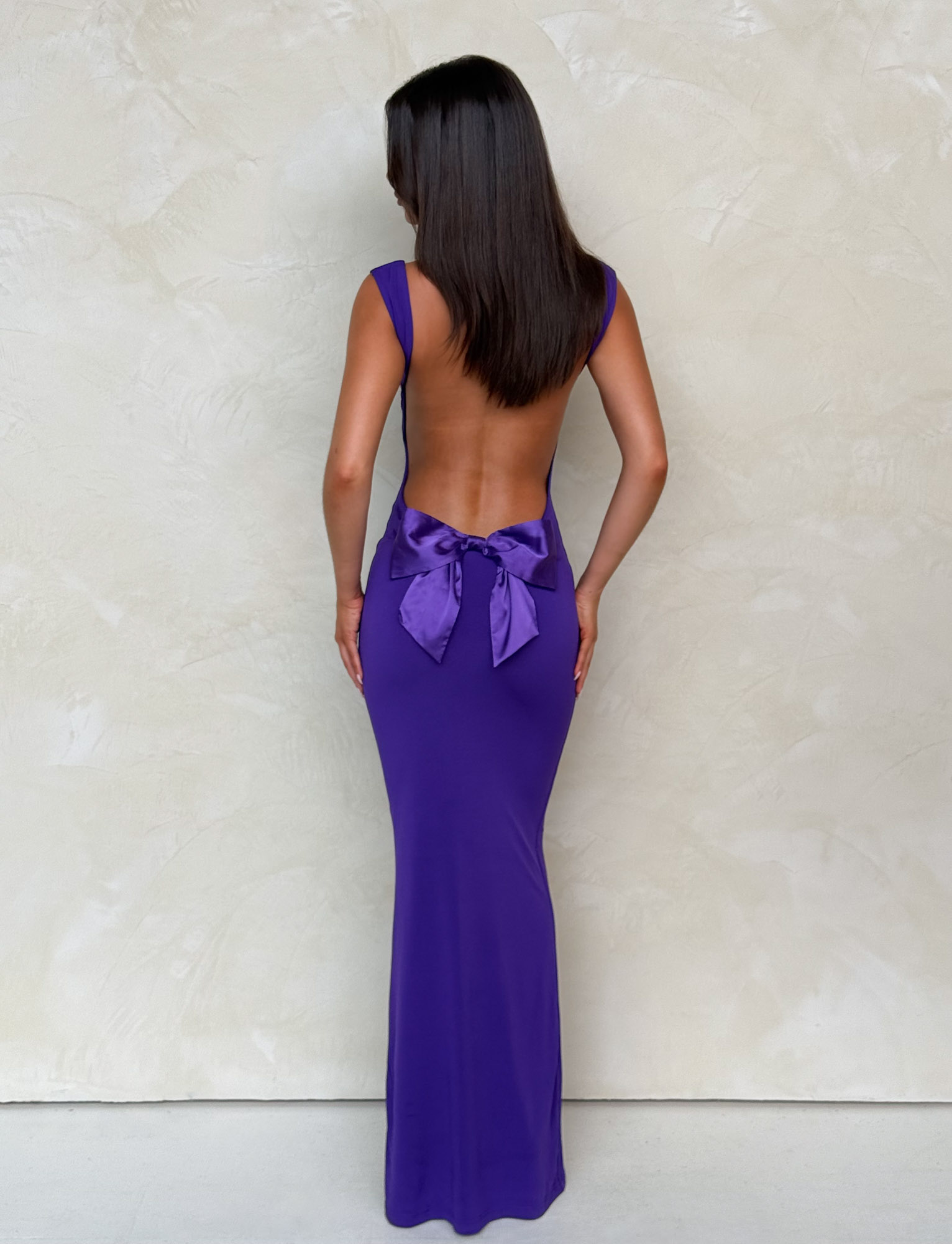 Open Back Oversized Bow Detail Column Maxi Dress