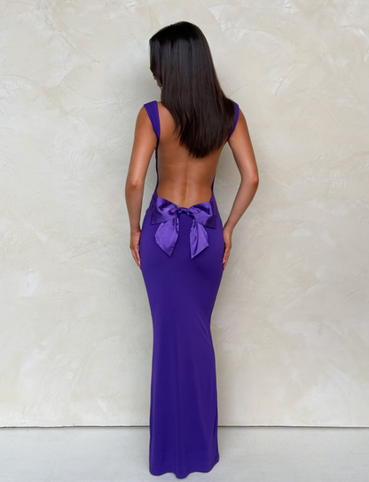 Open Back Oversized Bow Detail Column Maxi Dress