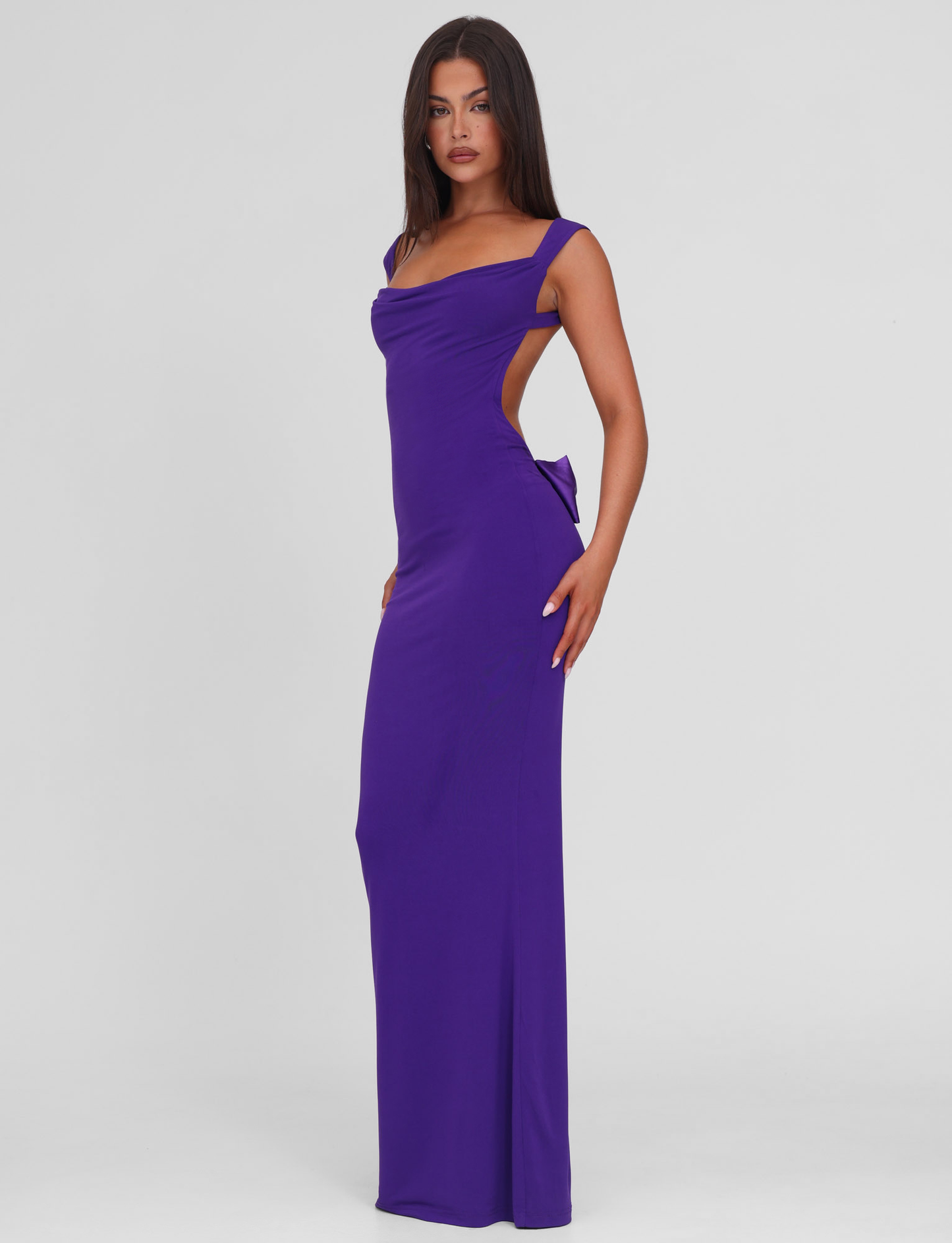 Open Back Oversized Bow Detail Column Maxi Dress