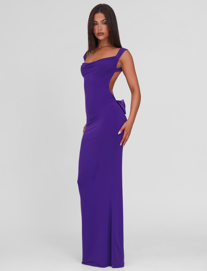Open Back Oversized Bow Detail Column Maxi Dress